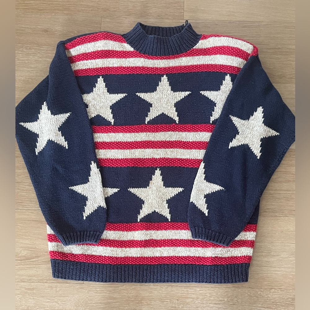 Vintage Marisa Christina Navy and Red Striped Star Sweater - Hand knitted Size L